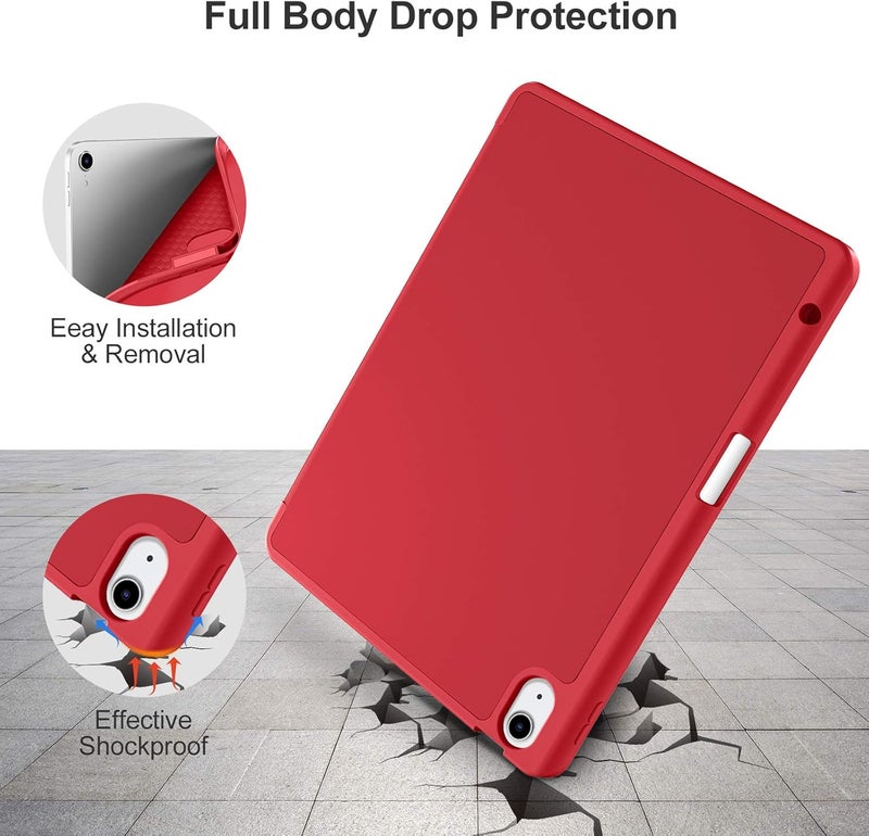 Akkerds Compatible with iPad Air 6th Generation 11 Inch Case M2 2024, for iPad Air 5th/4th Generation Case 2022/2020 10.9 Inch with Pencil Holder[Auto Sleep/Wake], Red - Image 4