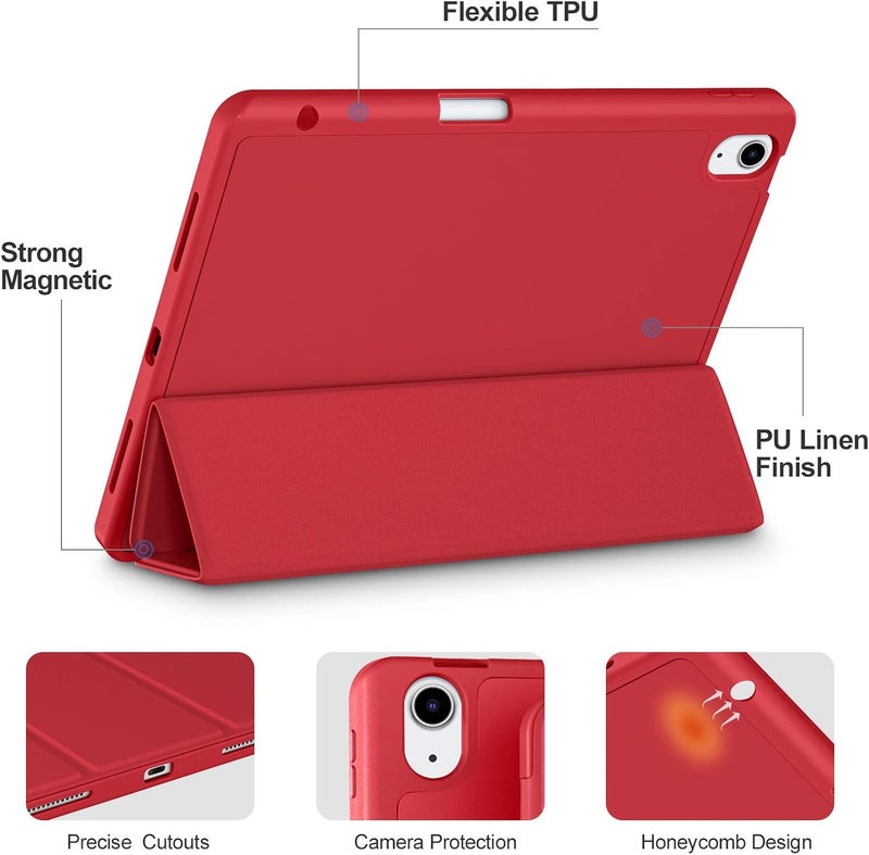 Akkerds Compatible with iPad Air 6th Generation 11 Inch Case M2 2024, for iPad Air 5th/4th Generation Case 2022/2020 10.9 Inch with Pencil Holder[Auto Sleep/Wake], Red - Image 3
