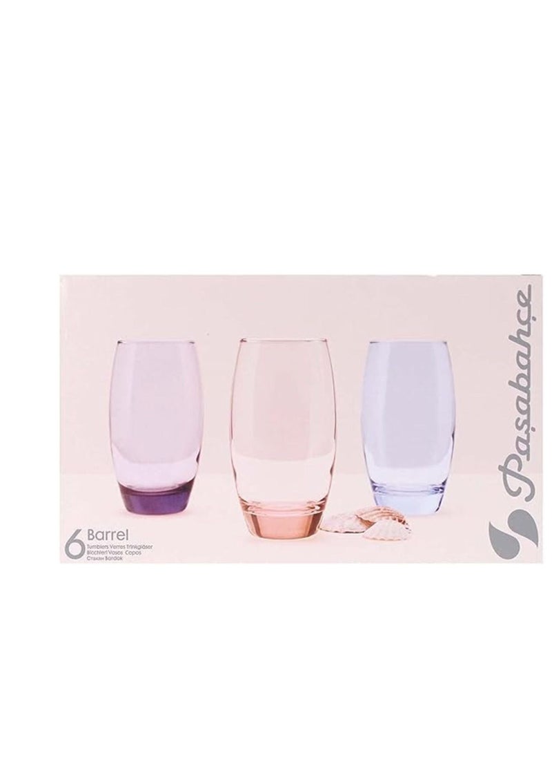 Pasabache - Pasabahce Set of 6 large juice cups - barrel -500 ml -pink color -Turkish origin - Image 1