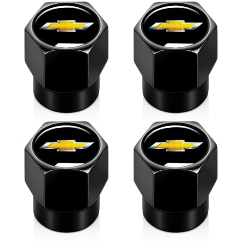 UNIMAT Tire Valve Stem Caps Cover for Chevy Metal Car Wheel Air caps Auto Valve Stem Caps Accessories 4 Pack Black - Image 1