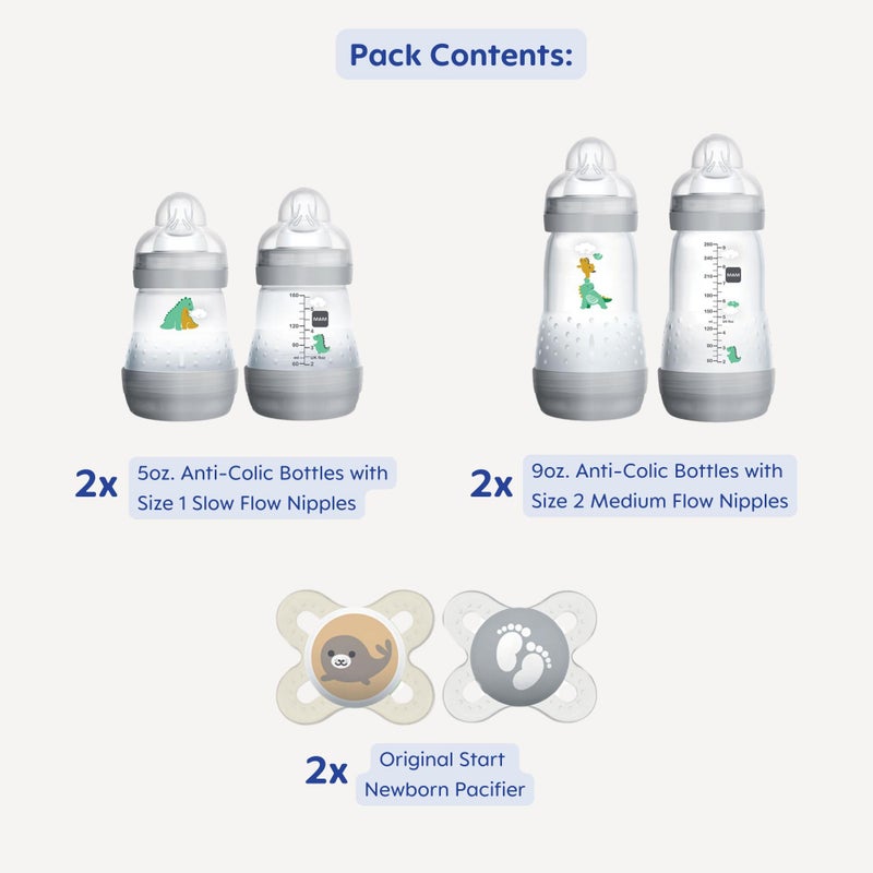 MAM Feed & Soothe Feeding Set, Newborn Essentials Must Have for 0-3 Months, Including 6 Pieces, Anti-Colic Baby Bottle Self-Sterilizing, Skinsoft Silicone Pacifiers, Baby Gift, Unisex - Image 2