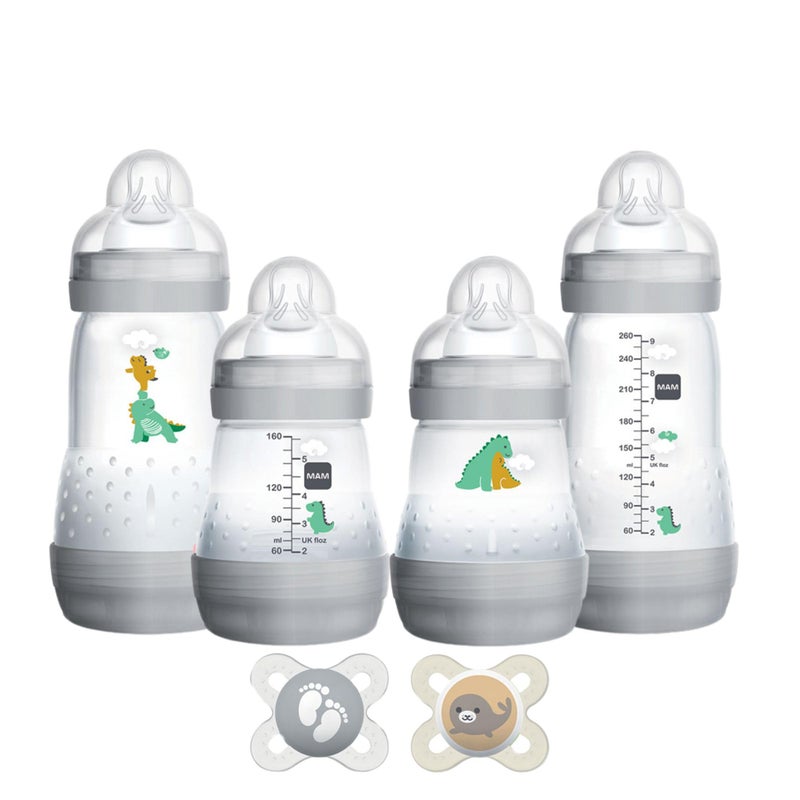 MAM Feed & Soothe Feeding Set, Newborn Essentials Must Have for 0-3 Months, Including 6 Pieces, Anti-Colic Baby Bottle Self-Sterilizing, Skinsoft Silicone Pacifiers, Baby Gift, Unisex - Image 1