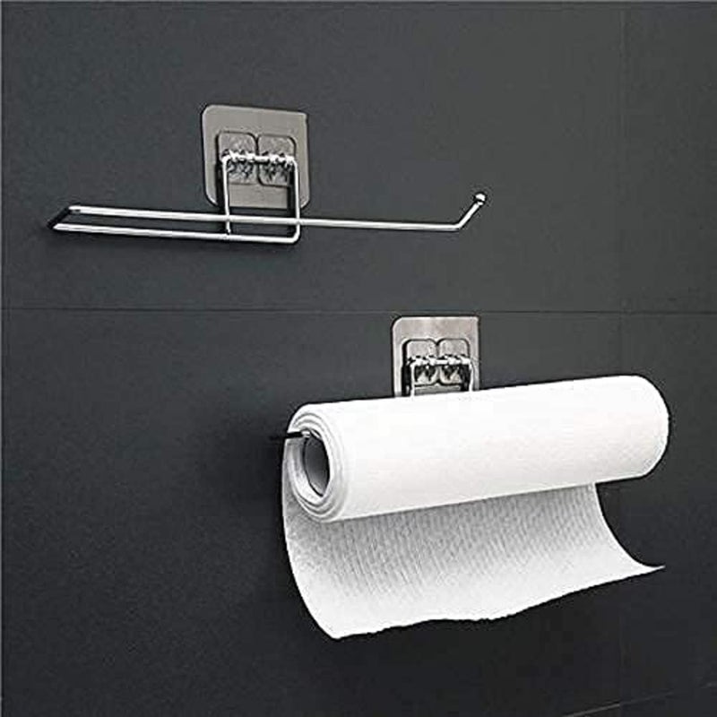 Luxansa SelfAdhesive Toilet Roll Holder Kitchen Paper Roll Holders Towel Tissue Bar Storage Shelves Wall Magic Sticker Dispensers Without Drainer Kitchen Accessories Tissue Roll Holder Silver Pack of 2 - Image 2