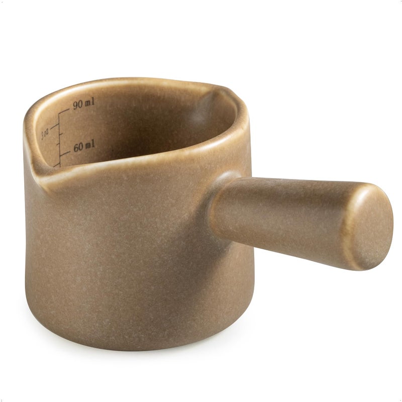 YHOJOY Espresso Measuring Cup, Ceramic Espresso Cup with Handle, Expresso Shots Cups Double Spouts Milk Cup, Espresso Accessories, 3 Oz/ 90 Ml, Brown - Image 1