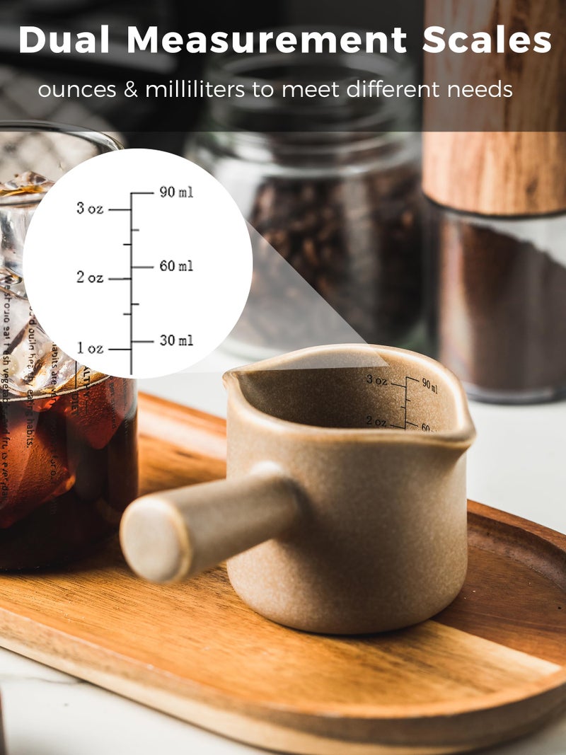 YHOJOY Espresso Measuring Cup, Ceramic Espresso Cup with Handle, Expresso Shots Cups Double Spouts Milk Cup, Espresso Accessories, 3 Oz/ 90 Ml, Brown - Image 4