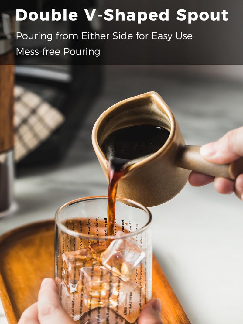 YHOJOY Espresso Measuring Cup, Ceramic Espresso Cup with Handle, Expresso Shots Cups Double Spouts Milk Cup, Espresso Accessories, 3 Oz/ 90 Ml, Brown - Image 3