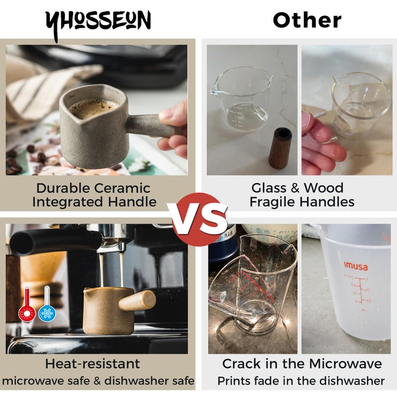 YHOJOY Espresso Measuring Cup, Ceramic Espresso Cup with Handle, Expresso Shots Cups Double Spouts Milk Cup, Espresso Accessories, 3 Oz/ 90 Ml, Brown - Image 2