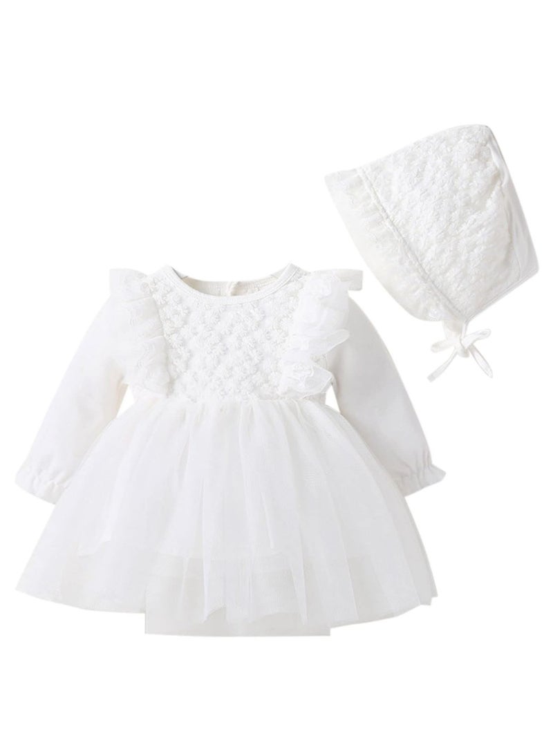 Gerenic Baby Girl Princess Dress, Lace Long Sleeve Tulle Dress, Party Dress with Hat - Image 1