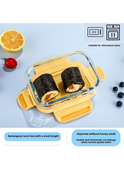 Customized Student Lunch Box With Meal Microwave Oven Temperature Resistant Glass Lunch Box Partition Refrigerator Storage Set Fresh-keeping Bowl-Specifications:Small Long Fresh Bowl 410ml-Color:Yellow