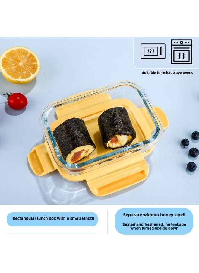 Customized Student Lunch Box With Meal Microwave Oven Temperature Resistant Glass Lunch Box Partition Refrigerator Storage Set Fresh-keeping Bowl-Specifications:Small Long Fresh Bowl 410ml-Color:Yellow