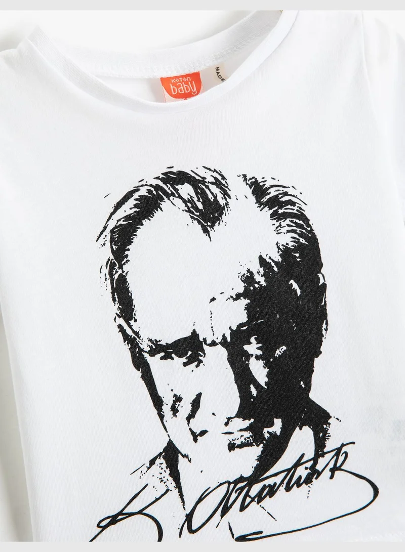 KOTON Atatürk Printed T-Shirt Short Sleeve Round Collar