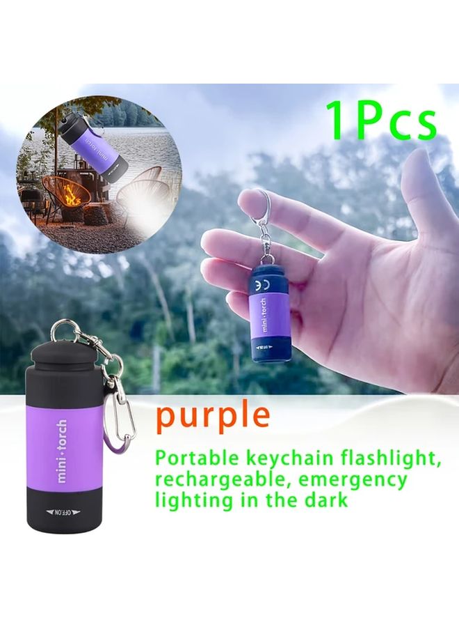 Purple Mini LED Flashlight Keychain USB Rechargeable 6 Colors Portable Light - Image 1
