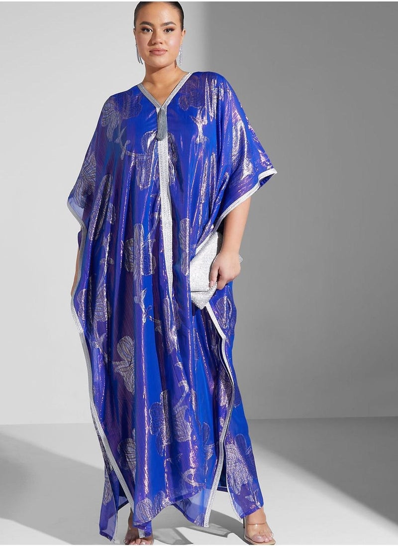 Maison Arabelle Curve Printed Color Block Jalabiya  - Image 4