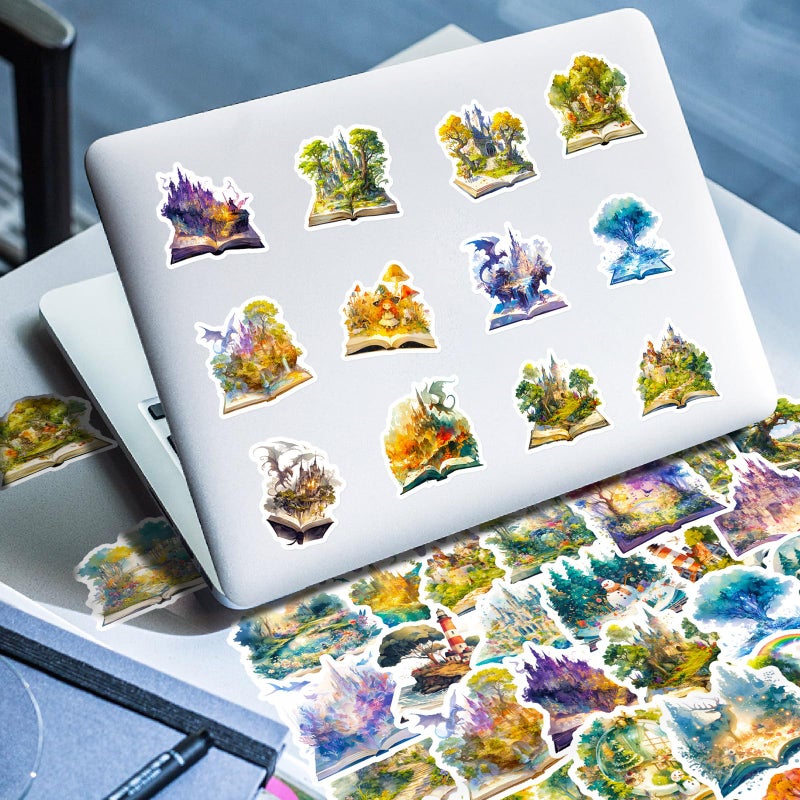 PIGBIT 50-Piece Fantasy Magic Book Stickers â€“ Waterproof Vinyl Enchanted Storybook with Castles, Dragons, Forests, Fairies Stickers for Scrapbooks, Laptops, Journals - Image 5