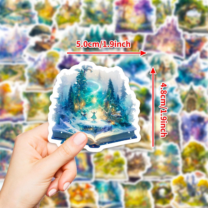 PIGBIT 50-Piece Fantasy Magic Book Stickers â€“ Waterproof Vinyl Enchanted Storybook with Castles, Dragons, Forests, Fairies Stickers for Scrapbooks, Laptops, Journals - Image 2