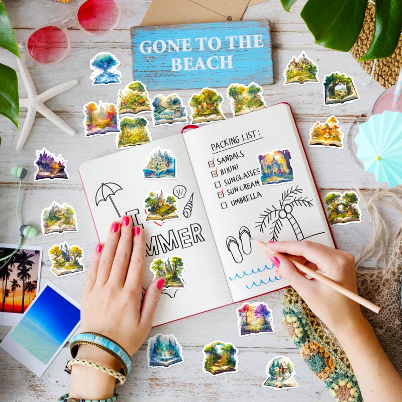PIGBIT 50-Piece Fantasy Magic Book Stickers â€“ Waterproof Vinyl Enchanted Storybook with Castles, Dragons, Forests, Fairies Stickers for Scrapbooks, Laptops, Journals - Image 4