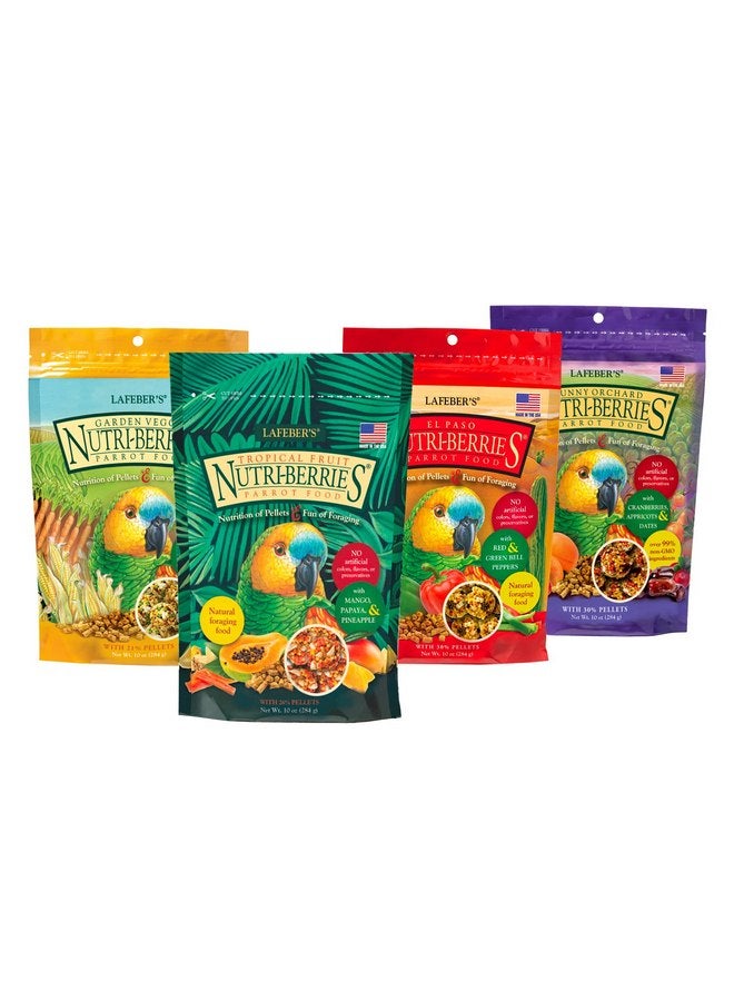 لافيبيرز مجموعة متنوعة من أغذية الطيور الأليفة من LAFEBER'S Gourmet Nutri-Berries، مصنوعة من مكونات غير معدلة وراثيًا ومناسبة للبشر، للببغاوات، 10 أونصات لكل منها (مجموعة مكونة من 4 قطع) - Image 1