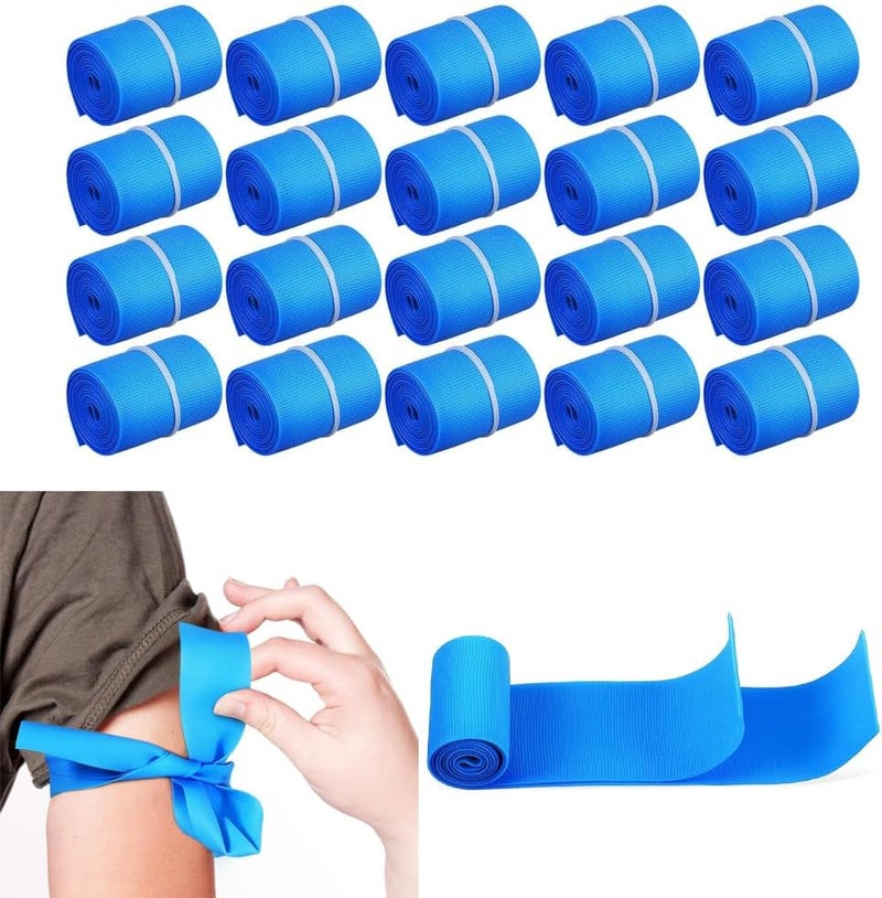 عاصبة، عاصبة مرنة للاستخدام الخارجي يمكن التخلص منها، شريط طبي من TPE غير اللاتكس لإسعافات سحب الدم، استخدام واحد، ملحقات حقيبة الإسعافات الأولية، أربطة مرقئة 1 × 18 بوصة - (أزرق، 20 قطعة) - Image 1
