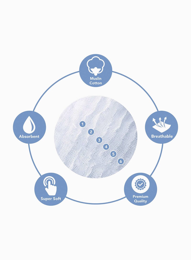 Muslin Burp Cloths 6 Pack Large 100% Cotton Hand Washcloths 6 Layers Extra Absorbent and Soft, Natural Muslin Baby Wipes, Soft Baby Towels - Image 5