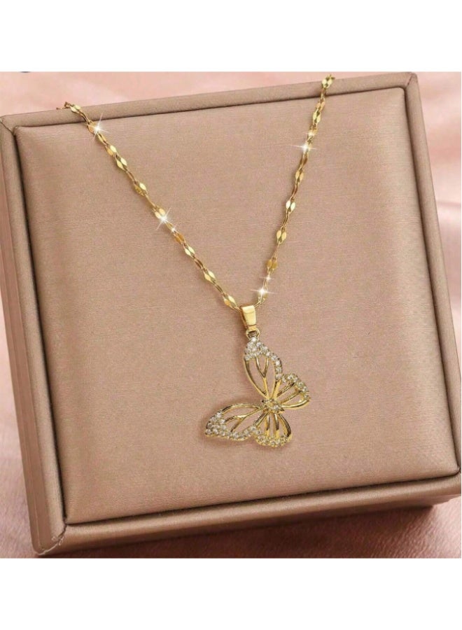 أم أتش دي 1 قطعة أوروبا وأمريكا نمط الحلو الأزياء بسيطة فراشة قلادة الفولاذ المقاوم للصدأ قلادة مناسبة للفتيات الأطفال الأسرة الأصدقاء لصيف شاطئ حزب عطلة العودة إلى المدرسة التبعي هدية للديكور اليومي غرامة مجوهرات - Image 5