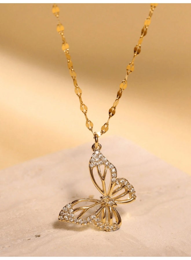 أم أتش دي 1 قطعة أوروبا وأمريكا نمط الحلو الأزياء بسيطة فراشة قلادة الفولاذ المقاوم للصدأ قلادة مناسبة للفتيات الأطفال الأسرة الأصدقاء لصيف شاطئ حزب عطلة العودة إلى المدرسة التبعي هدية للديكور اليومي غرامة مجوهرات - Image 4