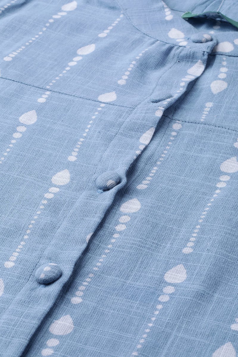See Designs Women Blue & White Khari Print Straight Kurta - Image 2