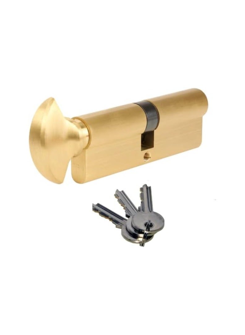 KNP KNP Eclipse Heavy Cylinder Lock With Key Anti-Pick Anti-Bump Anti-Drill Door Barrel Lock Without Key Cylinder for Family Safety for Home Office (Brass Plated) 70 mm 