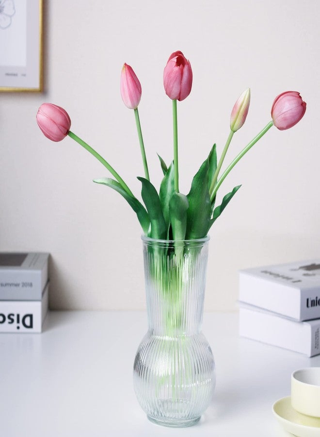 WAKISAKI 16-inch Premium Real Touch Fake Tulips, Artificial Flowers with Buds, Flexible Stem Easy to Shape, Faux Tulips (Vase not Included), 5-Pack Set of Tender Mauve - Image 1