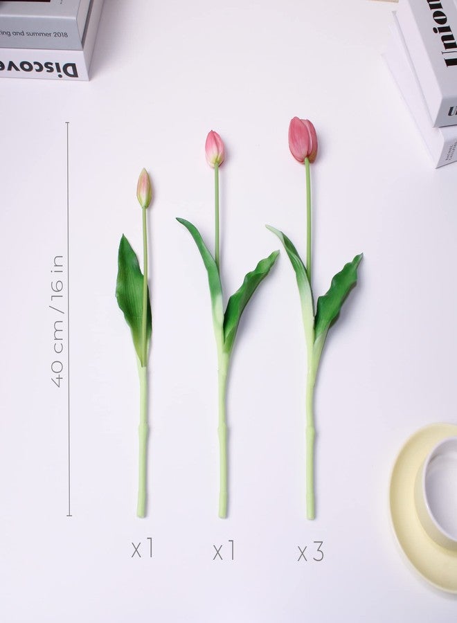 WAKISAKI 16-inch Premium Real Touch Fake Tulips, Artificial Flowers with Buds, Flexible Stem Easy to Shape, Faux Tulips (Vase not Included), 5-Pack Set of Tender Mauve - Image 2