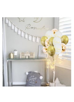 ThePartyPopper 12 Pcs White Gold Ramadan Mubarak Balloons Set Eid Mubarak Party Decor Gold Confetti Balloon  - Image 2