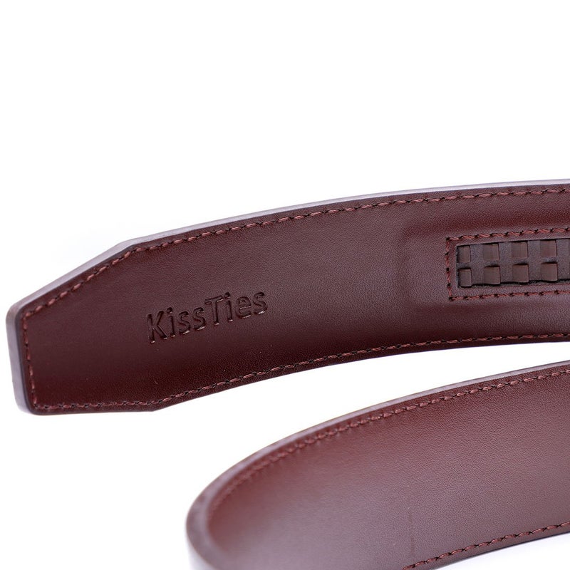 KissTies Genuine Solid Leather Ratchet Belt Brown Strap With Silver Buckle - Image 5