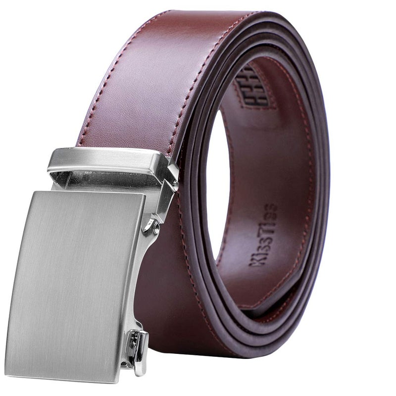 KissTies Genuine Solid Leather Ratchet Belt Brown Strap With Silver Buckle - Image 1