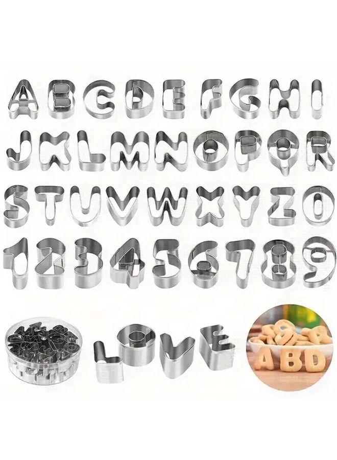 Stainless Steel 37pcs Silver Alphabet Number Baking Cookie Biscuit Cake Mold - Image 1