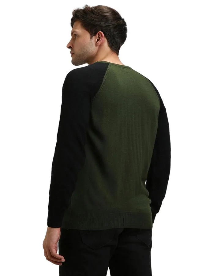 Dennis Lingo Olive Regular Fit Sweater for Men - 100% Acrylic, Solid, Crew Neck, Full Sleeves, Casual,