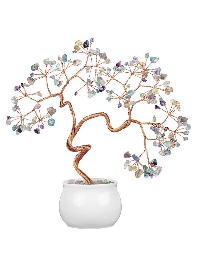 mookaitedecor Fluorite Crystal Money Tree with Ceramic Base Bonsai Feng Shui Tree Ornament for Office Home Decor, 8-9.5 Inch - Image 1