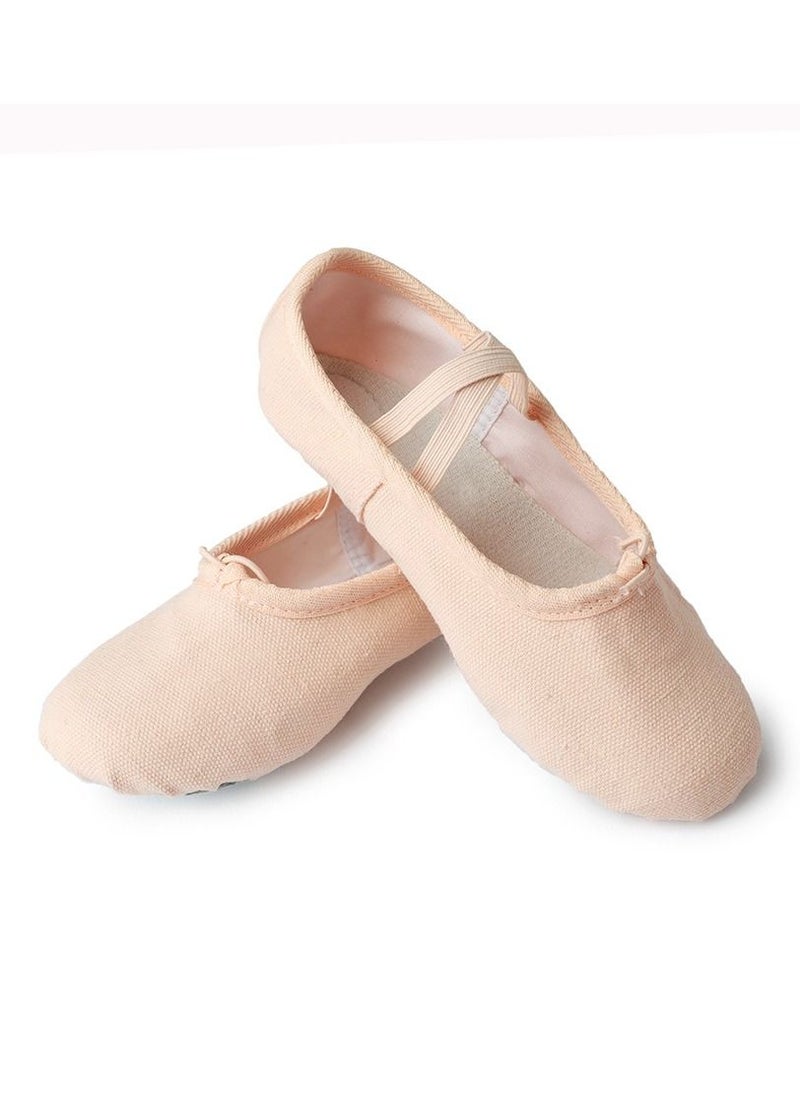 Loquat Dancing Shoes Soft Bottom Practice Ballet with Cloth Head Shoes for Girls Beige Color  - Image 1