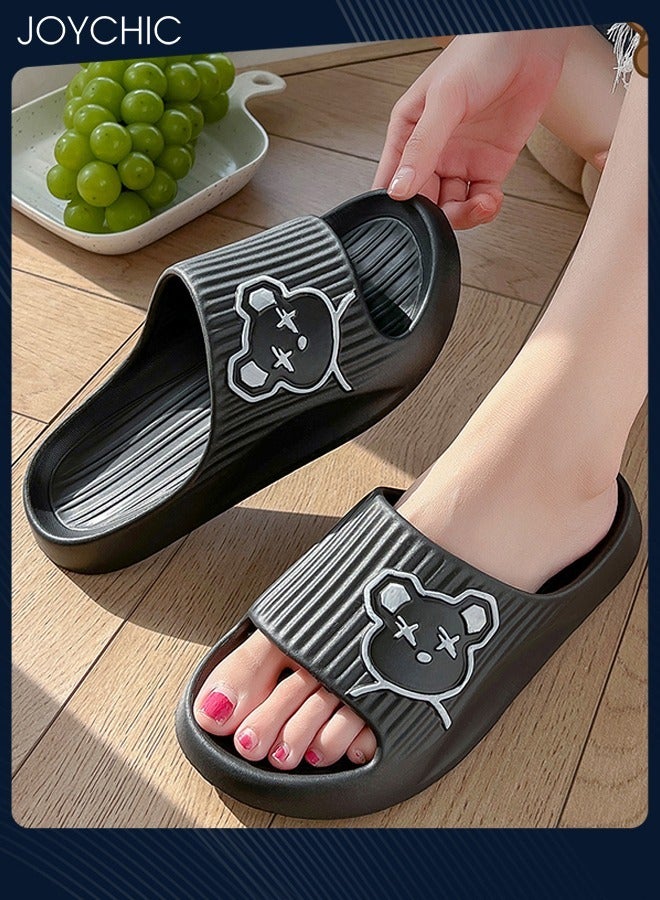 Joychic Lovely Cartoon Bear Pattern Spring and Summer Non-slip  Wear Resistant Home Bathroom Quick-drying and Breathable  Slippers with High Resilience for Women Men Couple Black - Image 1