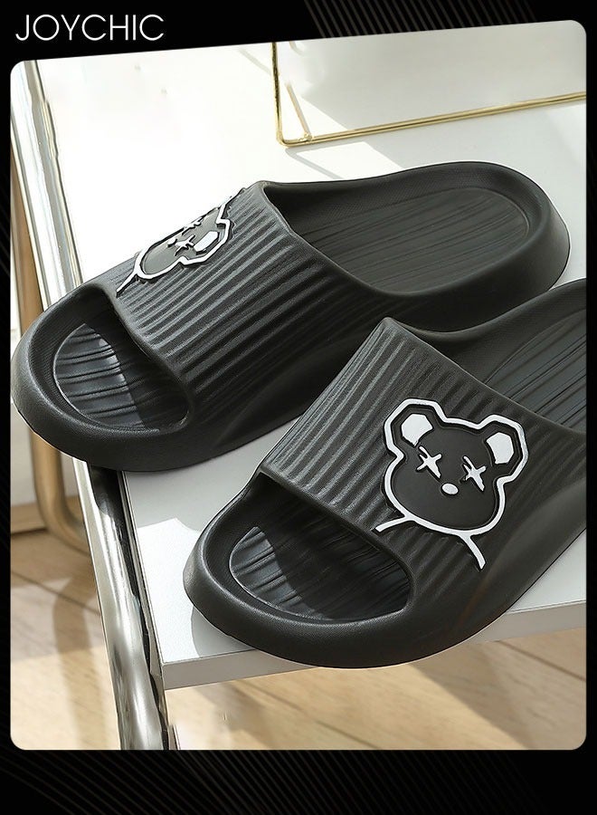Joychic Lovely Cartoon Bear Pattern Spring and Summer Non-slip  Wear Resistant Home Bathroom Quick-drying and Breathable  Slippers with High Resilience for Women Men Couple Black - Image 2