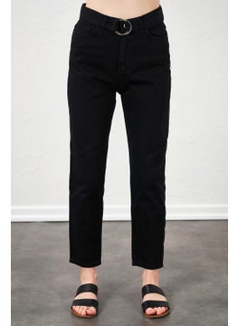 Tena Women's Black Gabardine Basic Trousers with Self-Belt Waist  - Image 3