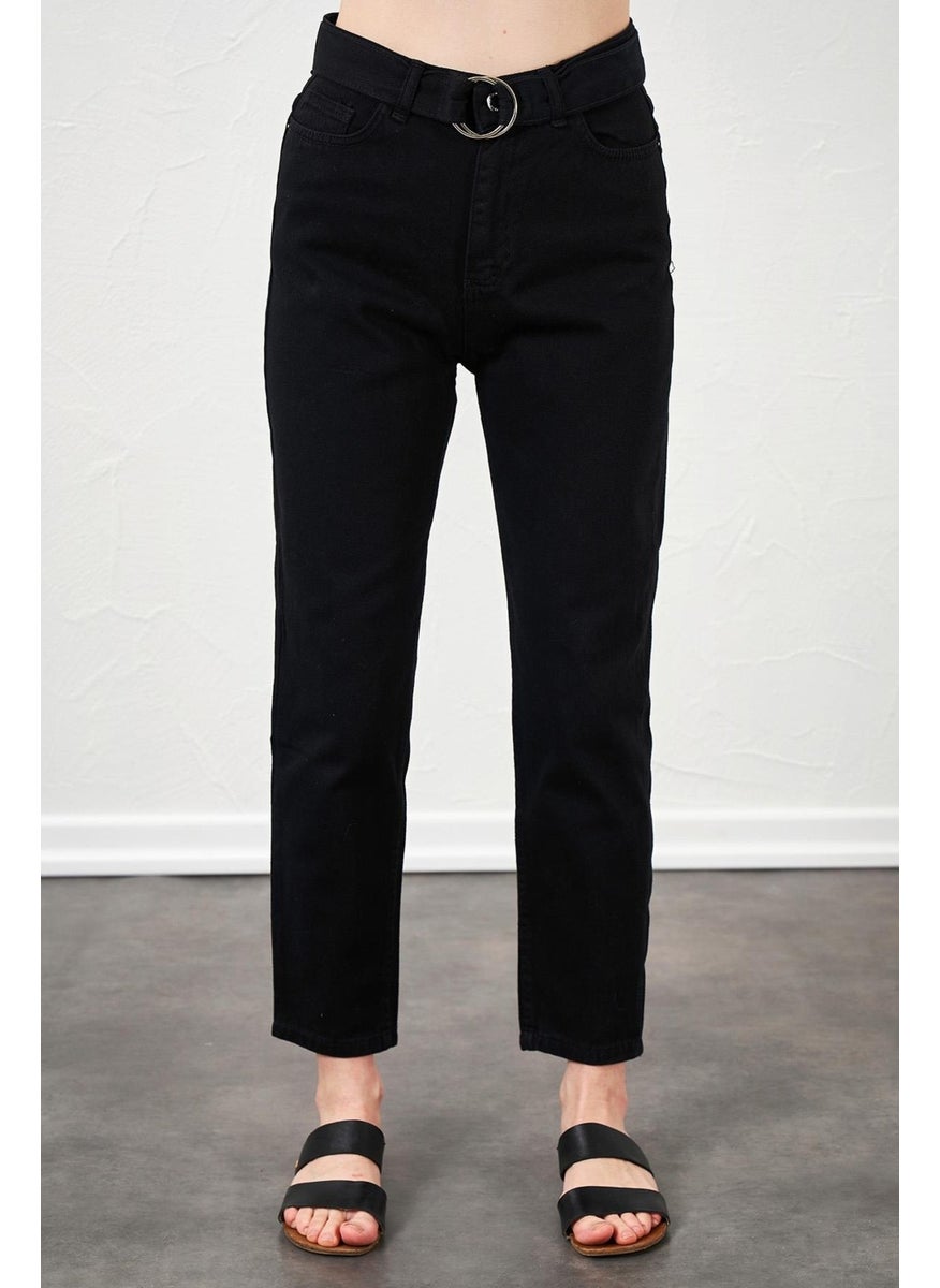 Tena Women's Black Gabardine Basic Trousers with Self-Belt Waist  - Image 3