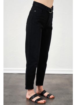 Tena Women's Black Gabardine Basic Trousers with Self-Belt Waist  - Image 4