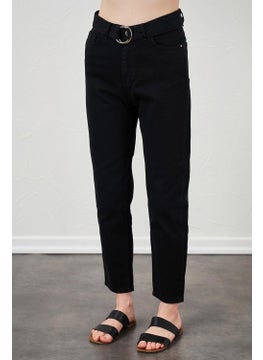 Tena Women's Black Gabardine Basic Trousers with Self-Belt Waist  - Image 5
