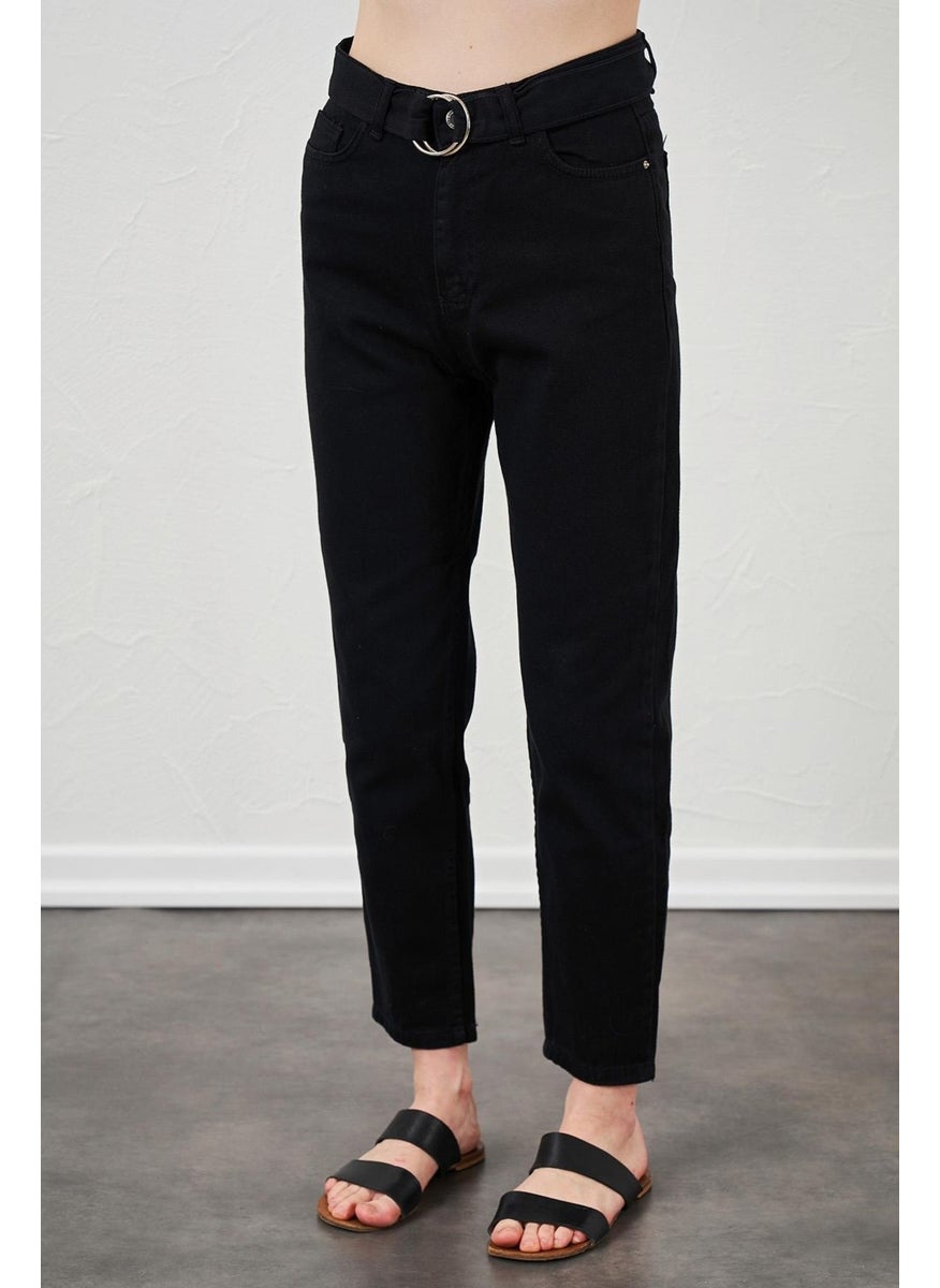 Tena Women's Black Gabardine Basic Trousers with Self-Belt Waist  - Image 5