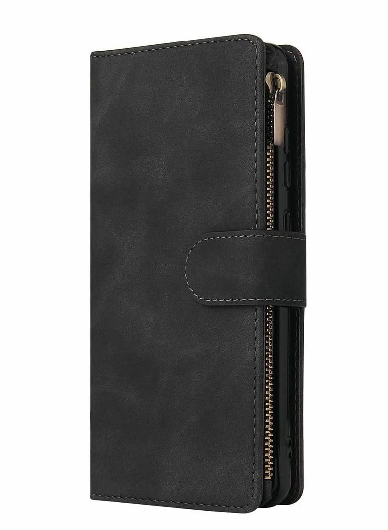SYOSI Case for Samsung S21 FE 5G Wallet Case with Card Slot Premium Soft PU Leather Zipper Flip Folio Wallet with Wrist Strap Kickstand Protective for Samsung Galaxy S21 FE Case 6.4 inch Black - Image 5