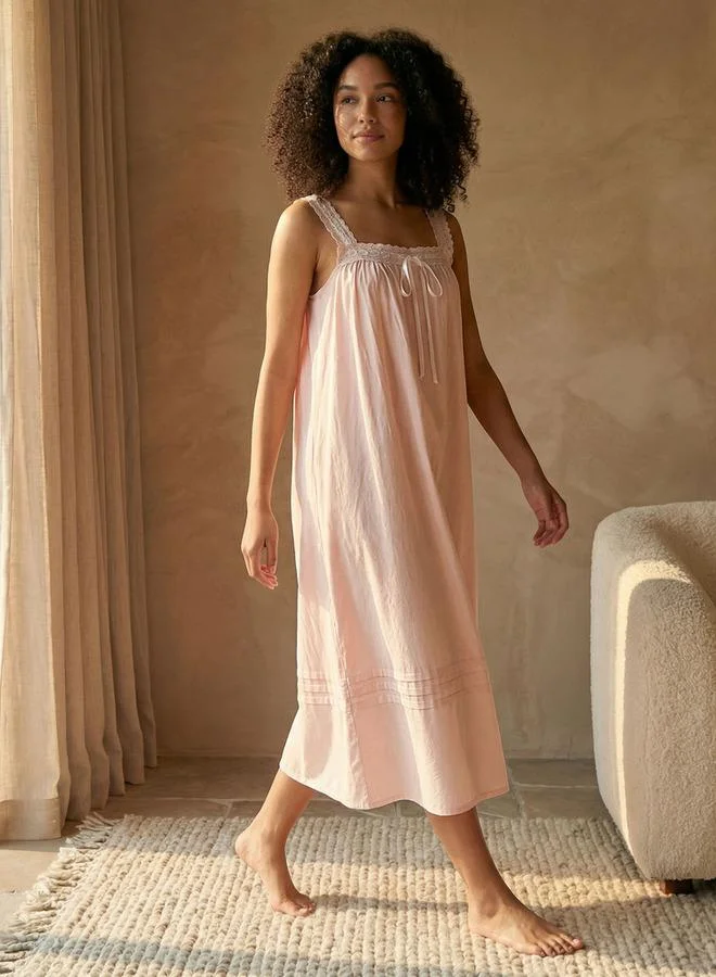 سبلاش فيڤ Midi Night Dress Sleeveless Ribbon Tie Up Cotton