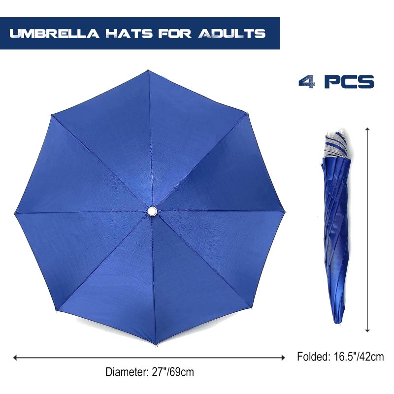 MUFEKUM 4 Pack Umbrella Hats, 27" Hands-Free Head Umbrella Hats for Adult, Folding Waterproof Umbrellas Cap With Head Strap for Outdoor Party, Fishing, Sun, Rain, Beach - Image 2