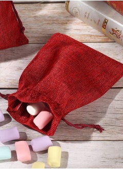 KASTWAVE 25 Pieces Burlap Drawstring Gift Bags Jute Burlap Drawstring Pouch Burlap Wedding Favor Bag Advent Calendar Treat Storage Bag Small Present Reusable Candy Goody Wrap Bags Wine Red  - Image 5
