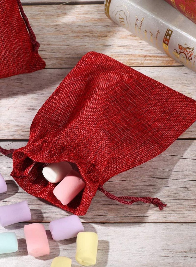 KASTWAVE 25 Pieces Burlap Drawstring Gift Bags Jute Burlap Drawstring Pouch Burlap Wedding Favor Bag Advent Calendar Treat Storage Bag Small Present Reusable Candy Goody Wrap Bags Wine Red  - Image 5