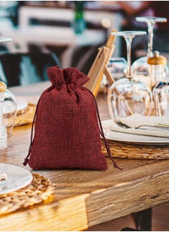 KASTWAVE 25 Pieces Burlap Drawstring Gift Bags Jute Burlap Drawstring Pouch Burlap Wedding Favor Bag Advent Calendar Treat Storage Bag Small Present Reusable Candy Goody Wrap Bags Wine Red  - Image 3
