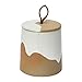 Bloomingville Bloomingville Stoneware Canister with Leather Loop Food Storage, 3" L x 3" W x 4" H, Brown & Cream  - Image 2